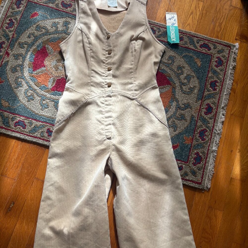 Vintage tan 70s deadstock culotte jumpsuit/romper